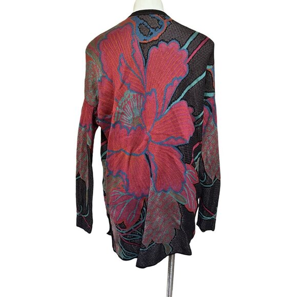 Peruvian Connection 100% Pima Cotton Floral Intarsia Knit Open Cardigan Large - Picture 4 of 8